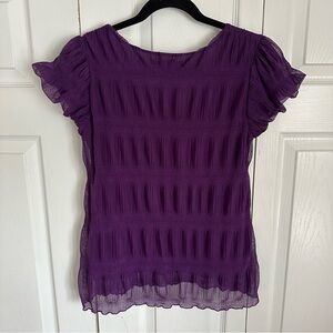 Chadwicks Womens Purple Mesh Overlay 3D Textured Smocked Top Sz S Corpcore Chic